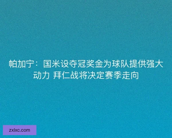 帕加宁：国米设夺冠奖金为球队提供强大动力 拜仁战将决定赛季走向
