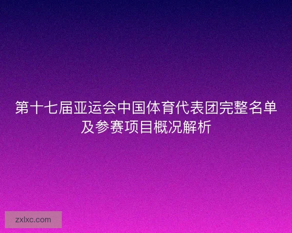 第十七届亚运会中国体育代表团完整名单及参赛项目概况解析